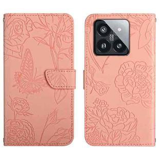 For Xiaomi 14 Skin Feel Butterfly Embossed Flip Leather Phone Case(Pink)