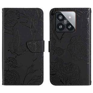 For Xiaomi 14 Pro Skin Feel Butterfly Embossed Flip Leather Phone Case(Black)