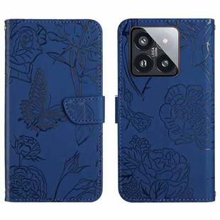 For Xiaomi 14 Pro Skin Feel Butterfly Embossed Flip Leather Phone Case(Blue)