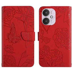 For Xiaomi Redmi 13C 5G Skin Feel Butterfly Embossed Flip Leather Phone Case(Red)