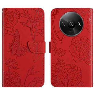 For Xiaomi Redmi A3 Skin Feel Butterfly Embossed Flip Leather Phone Case(Red)