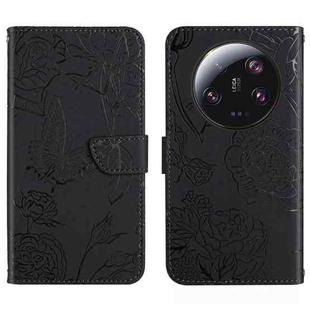 For Xiaomi 14 Ultra Skin Feel Butterfly Embossed Flip Leather Phone Case(Black)