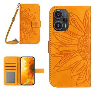 For Xiaomi Poco F5 Skin Feel Sun Flower Embossed Flip Leather Phone Case with Lanyard(Yellow)