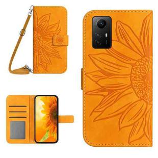 For Xiaomi Redmi Note 12S Skin Feel Sun Flower Embossed Flip Leather Phone Case with Lanyard(Yellow)