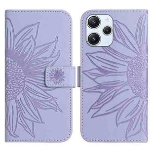 For Xiaomi Redmi 12 4G Global Skin Feel Sun Flower Embossed Flip Leather Phone Case with Lanyard(Purple)