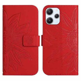 For Xiaomi Redmi 12 4G Global Skin Feel Sun Flower Embossed Flip Leather Phone Case with Lanyard(Red)