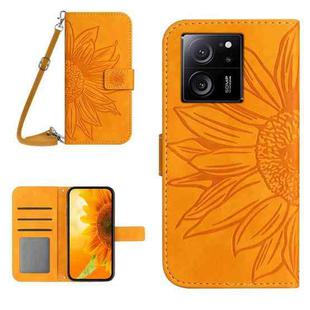 For Xiaomi 13T / 13T Pro Skin Feel Sun Flower Embossed Flip Leather Phone Case with Lanyard(Yellow)