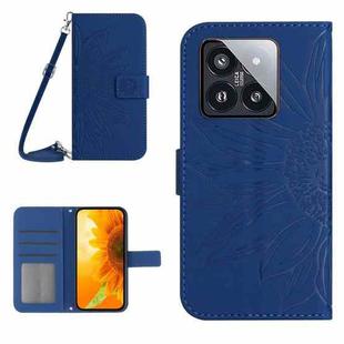 For Xiaomi 14 Skin Feel Sun Flower Embossed Flip Leather Phone Case with Lanyard(Dark Blue)