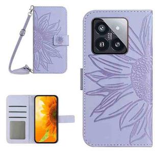 For Xiaomi 14 Skin Feel Sun Flower Embossed Flip Leather Phone Case with Lanyard(Purple)