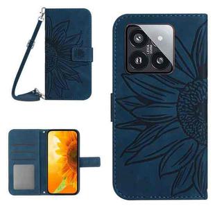 For Xiaomi 14 Pro Skin Feel Sun Flower Embossed Flip Leather Phone Case with Lanyard(Inky Blue)