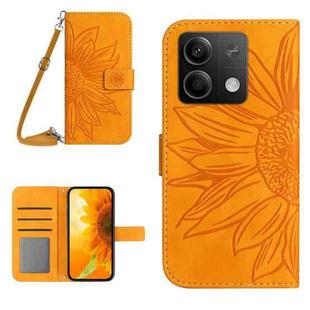 For Xiaomi Redmi Note 13 4G Global Skin Feel Sun Flower Embossed Flip Leather Phone Case with Lanyard(Yellow)