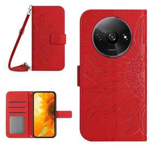 For Xiaomi Redmi A3 Skin Feel Sun Flower Embossed Flip Leather Phone Case with Lanyard(Red)