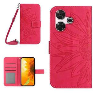 For Xiaomi Redmi 13 4G Global / 5G Global Skin Feel Sun Flower Embossed Flip Leather Phone Case with Lanyard(Rose Red)