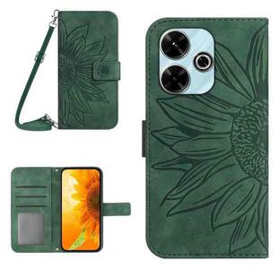 For Xiaomi Redmi 13 4G Global Skin Feel Sun Flower Embossed Flip Leather Phone Case with Lanyard(Green)