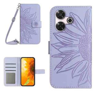 For Xiaomi Redmi 13 4G Global / 5G Global Skin Feel Sun Flower Embossed Flip Leather Phone Case with Lanyard(Purple)