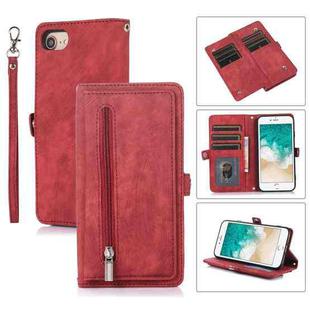 For iPhone 8 / 7 / SE 2020 2022 Zipper Card Slot Buckle Wallet Leather Phone Case(Red)