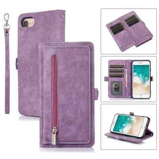 For iPhone 8 / 7 / SE 2020 2022 Zipper Card Slot Buckle Wallet Leather Phone Case(Purple)