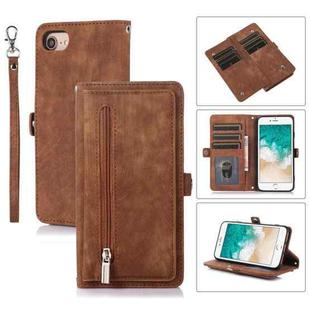 For iPhone 8 / 7 / SE 2020 2022 Zipper Card Slot Buckle Wallet Leather Phone Case(Brown)