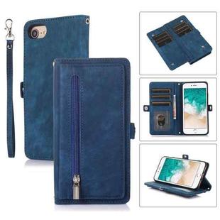 For iPhone 8 / 7 / SE 2020 2022 Zipper Card Slot Buckle Wallet Leather Phone Case(Blue)