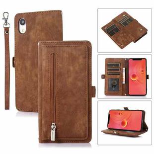 For iPhone XR Zipper Card Slot Buckle Wallet Leather Phone Case(Brown)