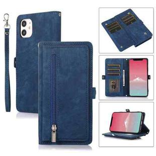 For iPhone 11 Zipper Card Slot Buckle Wallet Leather Phone Case(Blue)