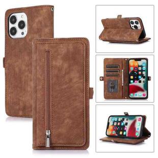 For iPhone 13 Pro Zipper Card Slot Buckle Wallet Leather Phone Case(Brown)