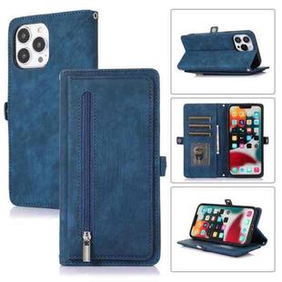 For iPhone 13 Pro Zipper Card Slot Buckle Wallet Leather Phone Case(Blue)
