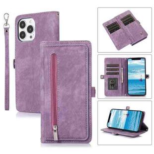 For iPhone 13 Pro Max Zipper Card Slot Buckle Wallet Leather Phone Case(Purple)