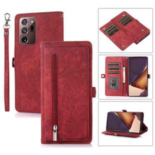 For Samsung Galaxy Note20 Ultra Zipper Card Slot Buckle Wallet Leather Phone Case(Red)