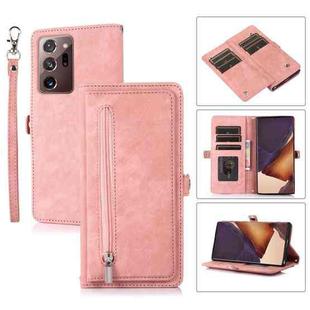 For Samsung Galaxy Note20 Ultra Zipper Card Slot Buckle Wallet Leather Phone Case(Pink)