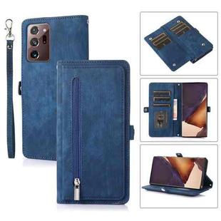 For Samsung Galaxy Note20 Ultra Zipper Card Slot Buckle Wallet Leather Phone Case(Blue)