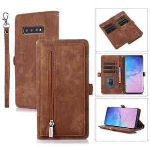 For Samsung Galaxy S10 Zipper Card Slot Buckle Wallet Leather Phone Case(Brown)