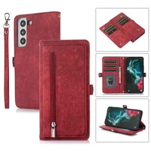 For Samsung Galaxy S21 Zipper Card Slot Buckle Wallet Leather Phone Case(Red)