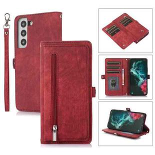 For Samsung Galaxy S21+ Zipper Card Slot Buckle Wallet Leather Phone Case(Red)