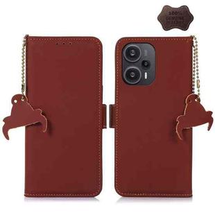 For Xiaomi Redmi Note 12 Turbo / POCO F5 Genuine Leather Magnetic RFID Leather Phone Case(Coffee)