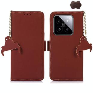 For Xiaomi 14 Genuine Leather Magnetic RFID Leather Phone Case(Coffee)