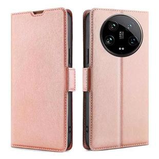 For Xiaomi 14 Ultra 5G Ultra-thin Voltage Side Buckle Horizontal Flip Leather Phone Case(Rose Gold)