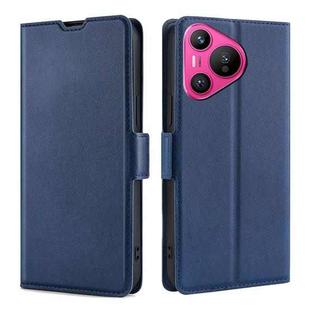 For Huawei Pura 70 Ultra-thin Voltage Side Buckle Horizontal Flip Leather Phone Case(Blue)