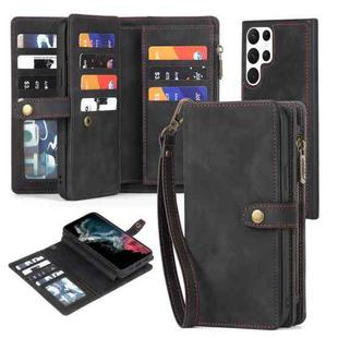 For Samsung Galaxy S22 Ultra 5G Zipper Wallet Magnetic Detachable Leather Phone Case(Black)