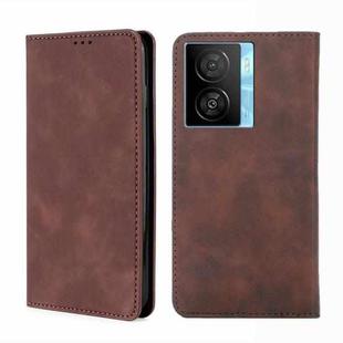 For vivo iQOO Z7x Skin Feel Magnetic Leather Phone Case(Dark Brown)