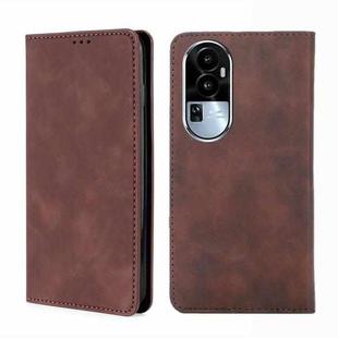 For OPPO Reno10 5G Skin Feel Magnetic Leather Phone Case(Dark Brown)