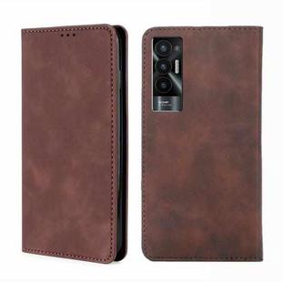 For Tecno Pova 5G Skin Feel Magnetic Leather Phone Case(Dark Brown)