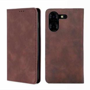 For Tecno Pova 5 Pro Skin Feel Magnetic Leather Phone Case(Dark Brown)