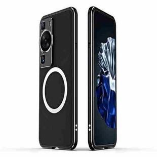 For Huawei P60 / P60 Pro LK Aurora Metal Frame PU MagSafe Magnetic Phone Case(Black Silver)