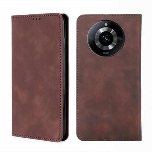 For Realme 11 5G Skin Feel Magnetic Leather Phone Case(Dark Brown)