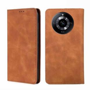 For Realme 11 5G Skin Feel Magnetic Leather Phone Case(Light Brown)