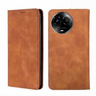 For Realme 11 5G Global / 11x 5G Skin Feel Magnetic Leather Phone Case(Light Brown)