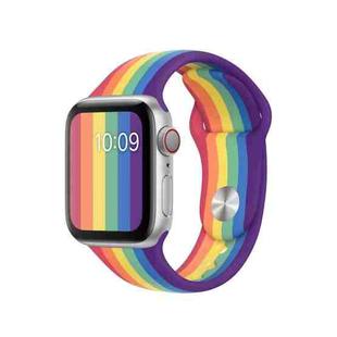 For Apple Watch Series 7 45mm / 6 & SE & 5 & 4 44mm / 3 & 2 & 1 42mm Rainbow Silicone Watch Band