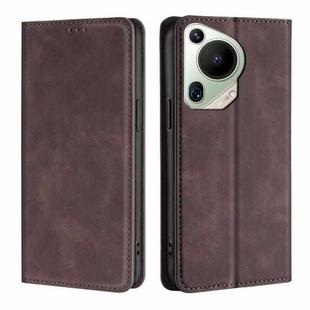 For Huawei Pura 70 Ultra Skin Feel Magnetic Leather Phone Case(Dark Brown)