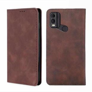 For Nokia C22 Skin Feel Magnetic Leather Phone Case(Dark Brown)